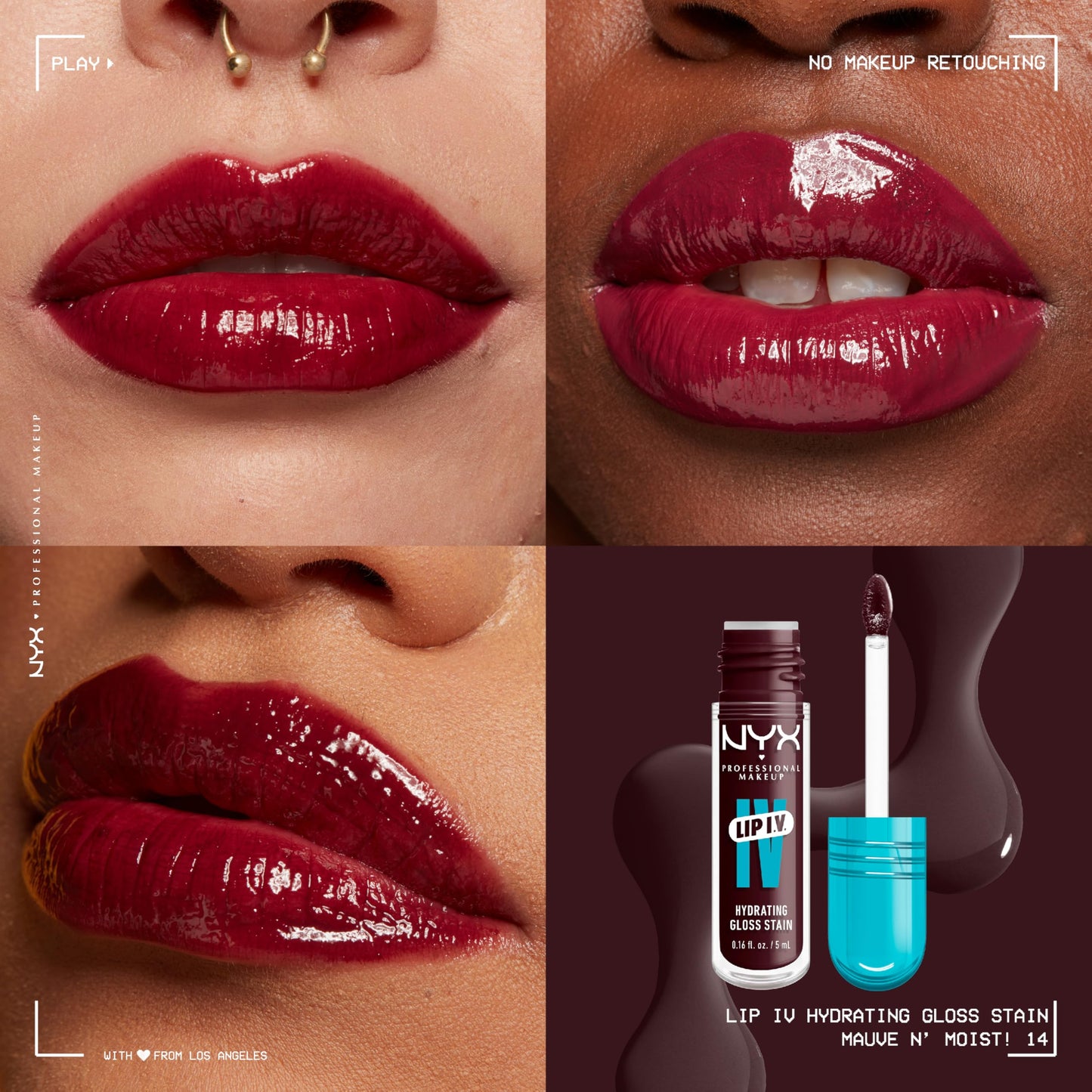 NYX PROFESSIONAL MAKEUP Lip IV Hydrating Glossy Lip Stain with 12HR Hydration - Mauve N Moist (Purple)