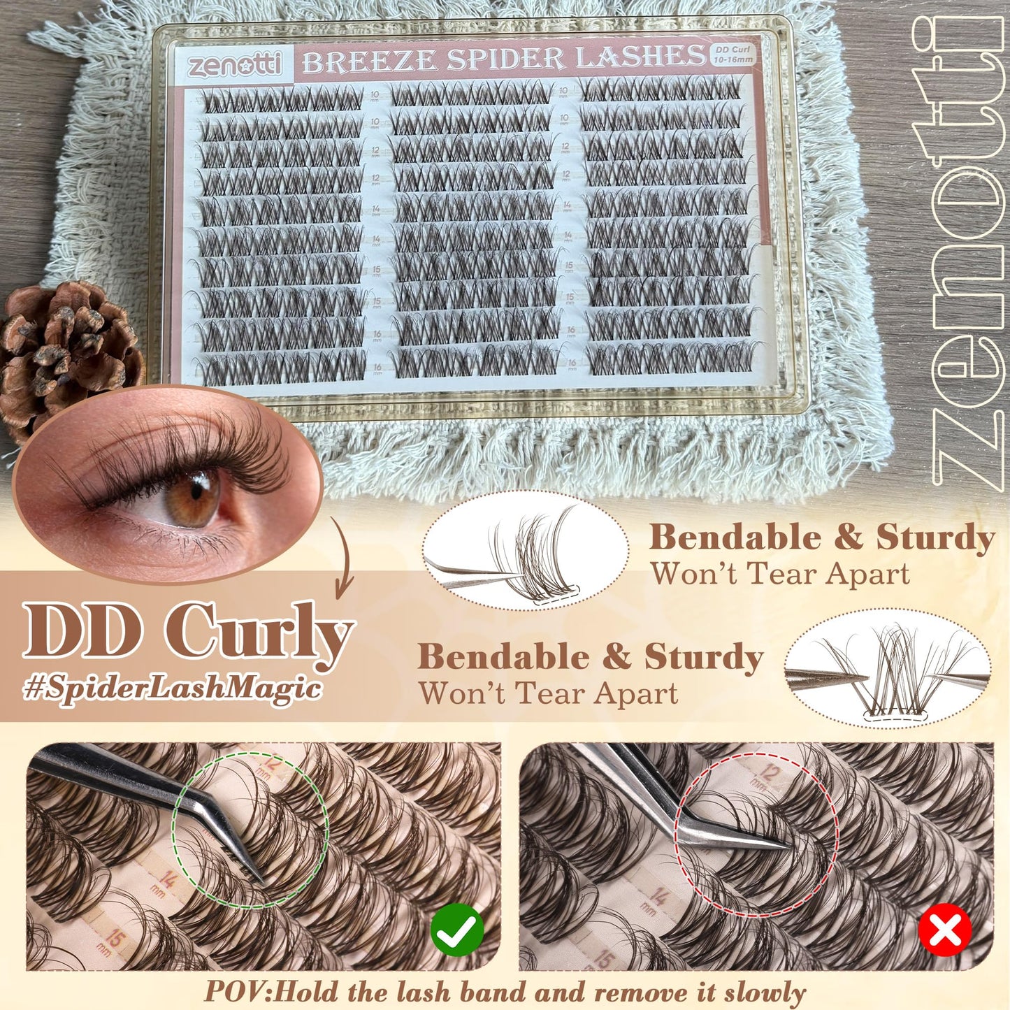 Brown Lash Clusters Breeze Spider Eyelash Clusters DD Curl Brown Wispy Cluster Eyelash Extensions Natural Spider Lashes Cluster with Invisible Band Beauty and Personal Care zenotti