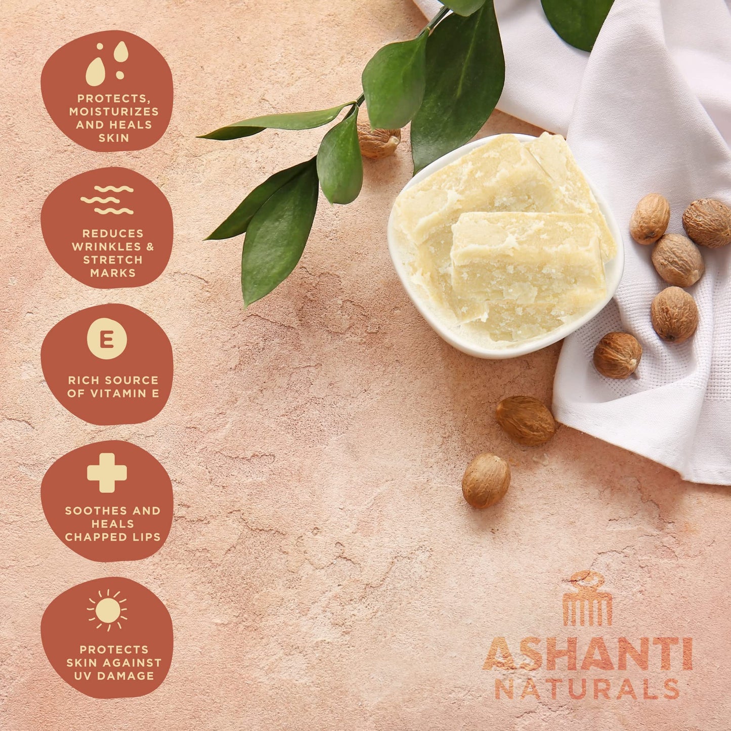 Ashanti Naturals White Chunky Raw Shea Butter | Unrefined African Shea Butter from Ghana | 100% Natural Moisturizer, No Additives - 5 oz