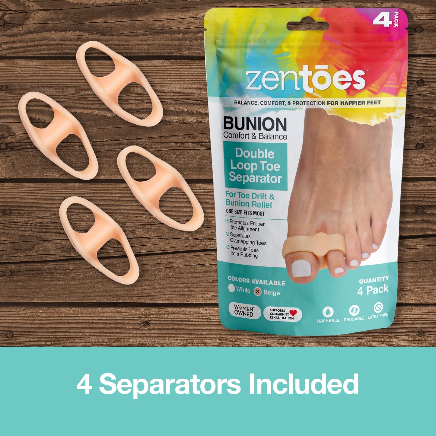 ZenToes Toe Spacers Bunion Corrector for Women and Men, Big Toe Straightener, Double Loop Gel Splint Separator for Correct Alignment of Overlapping Beauty & Personal Care ZenToes