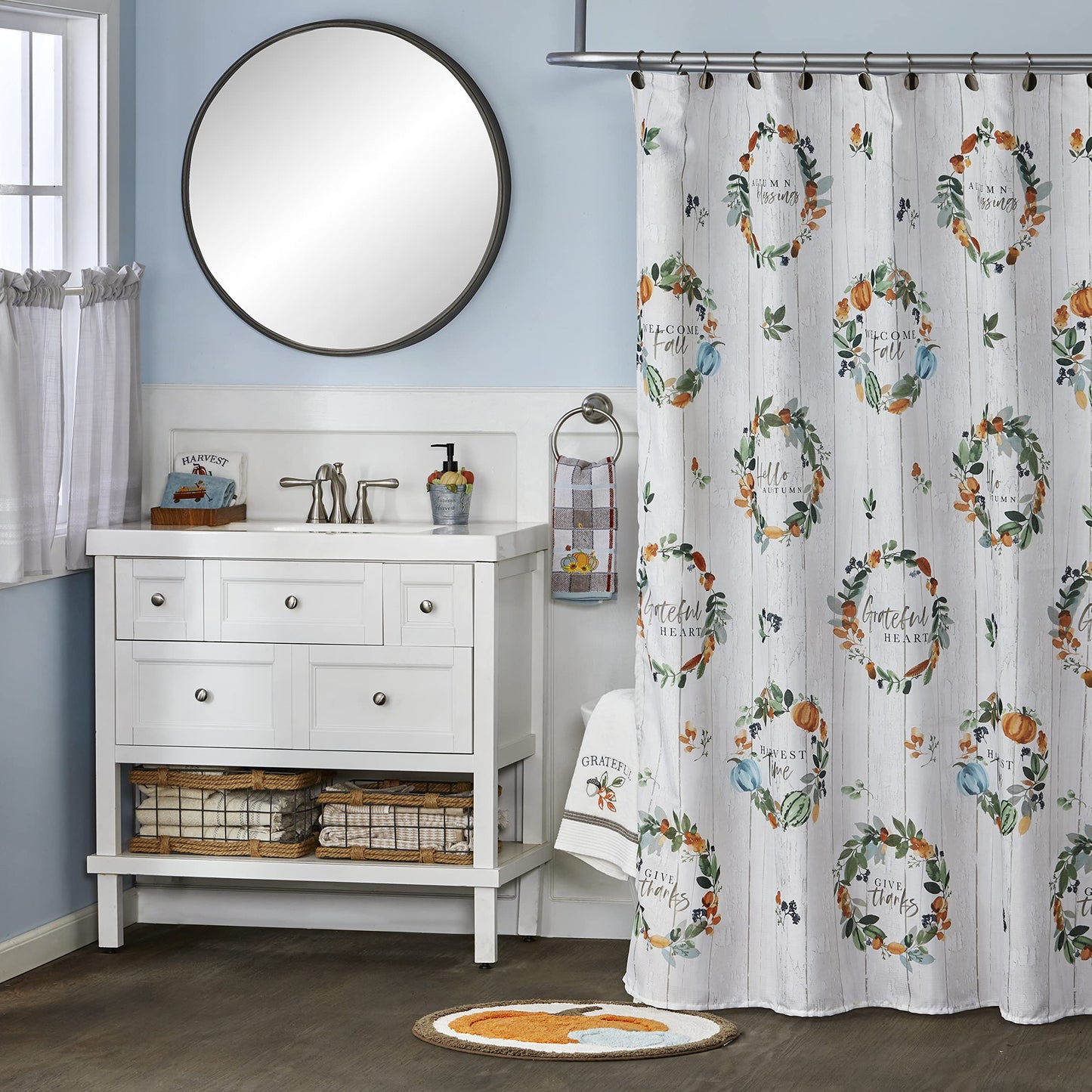 SKL Home Fall Nature's Harvest Hand Towel 2pc Set for Bath/Kitchen & Gift, White