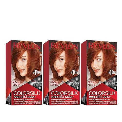 Revlon Permanent Hair Color, Permanent Hair Dye, Colorsilk with 100% Gray Coverage, Ammonia-Free, Keratin and Amino Acids, 42 Medium Auburn, 4.4 Oz