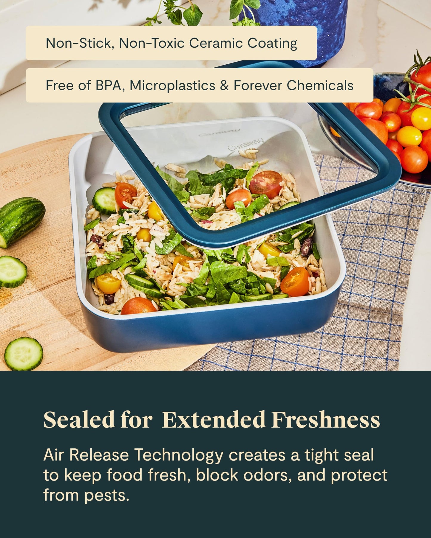 Caraway Glass Food Storage - 10 Cup Glass Container - Ceramic Coated Food Container - Non Stick Lunch Box with Lids - Dishwasher, Oven, & Microwave…