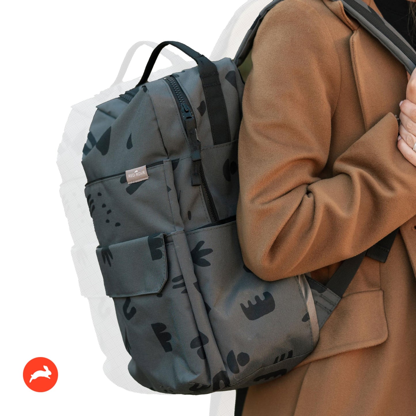 RED ROVR Roo Lightweight 1 LB Diaper Bag Backpack | 11 organizational pockets| Durable & Water-Resistant (Charcoal Doodle)
