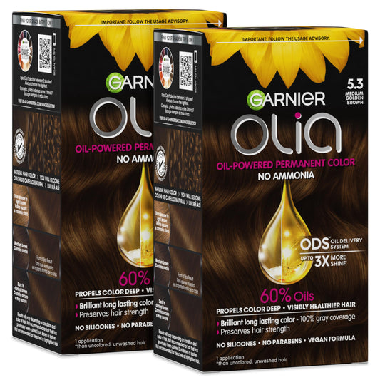 Garnier Olia Hair Color, Ammonia-Free Permanent Hair Dye, Oil-Powered Formula for 100% Gray Coverage and 3x Shinier Hair, Vegan & Cruelty Free, 5.3 Beauty & Personal Care Garnier