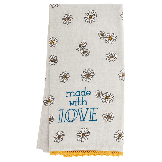 Karma Daisy Tea Towel - 100% Cotton Hand Towels for The Kitchen - Modern Home Decor - White 28.00" x 20.00"