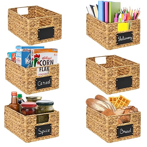 BARIEN 6 Pcs 12" x 9" x 6" Natural Water Hyacinth Woven Storage Baskets, Rectangular Wicker Basket with Built-in Handles, Woven Cube Storage Bin…