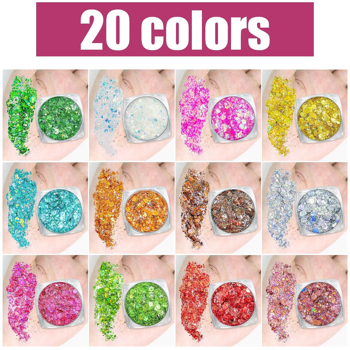 Body Glitter Face Glitter Makeup Festival Glitter, 20 Colors Face and Body Glitter Gel, Hair Glitter Gel, Body Makeup