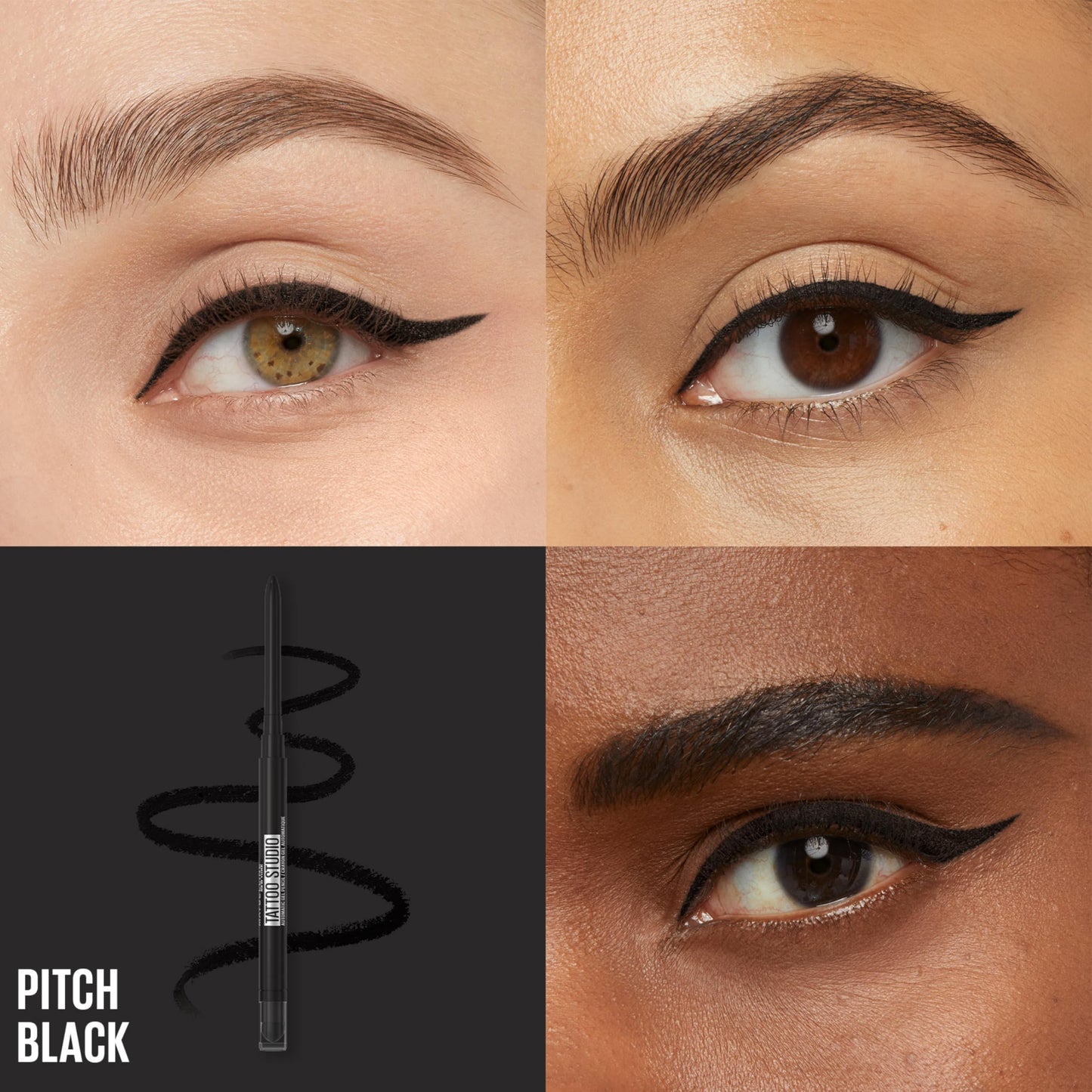 Maybelline Tattoo Studio Automatic Gel Pencil Waterproof Eyeliner, Blendable, Smudge Resistant, Matte Eyeliner For Up To 36HR Wear, Pitch Black