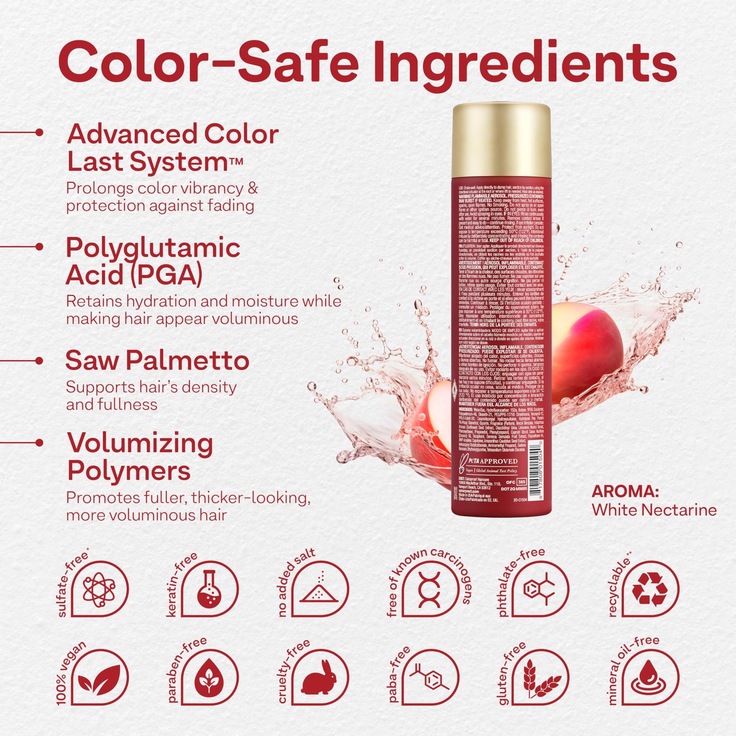 Colorproof Volume Lift It Hair Mousse 9 Fl. Oz. Volumizing Mousse, White Nectarine Scent