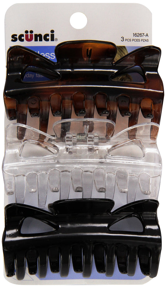 Scunci 9 cm Black Clear Tortoise Jaw Clip, 3 ct
