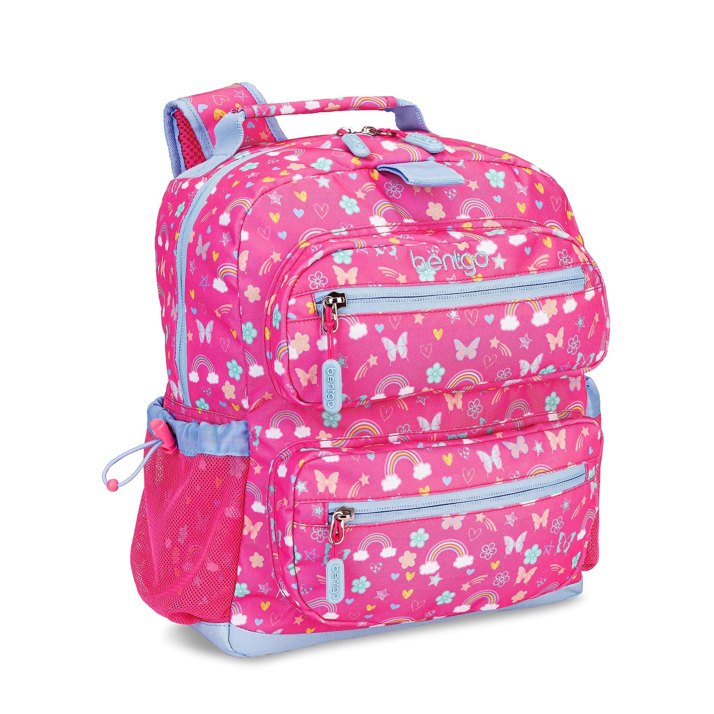 Bentgo Kids Backpack - Lightweight 14” Backpack in Fun Prints for School, Travel, & Daycare, Ideal for Ages 4+, Roomy Interior, Durable & Water-Resistant Fabric, & Loop for Lunch Bag (Rainbows)
