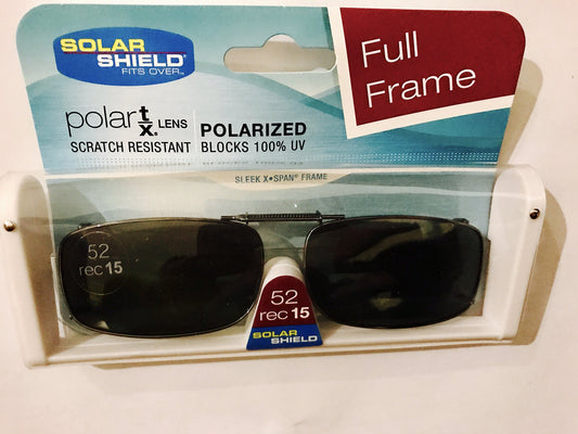 POLAR EYES / Solar Shield Clip-on Polarized Sunglasses Size 52 rec 15 Black Full Frame New