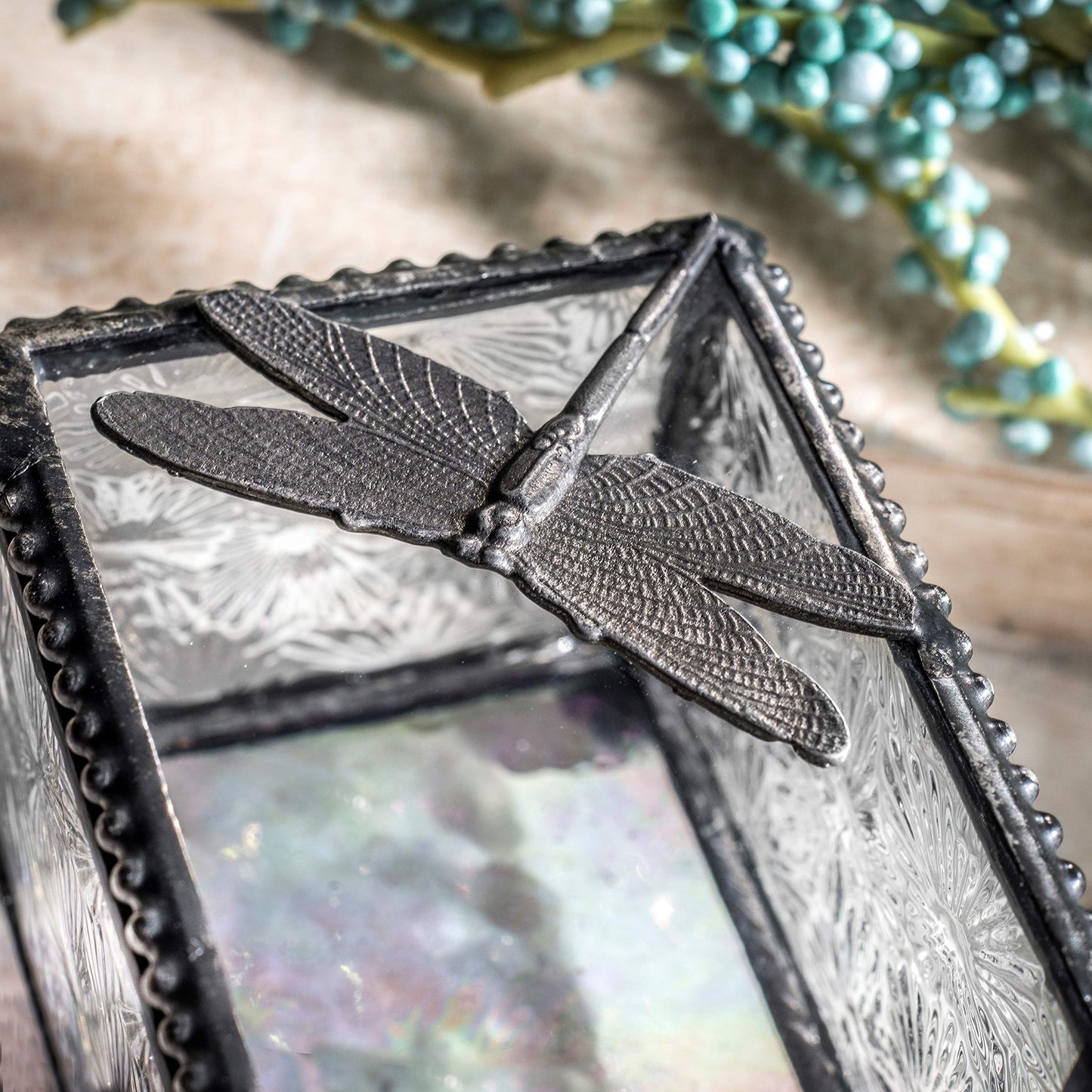 J Devlin Glass Art Dragonfly Trinket Box for Jewelry and Keepsakes Box 291