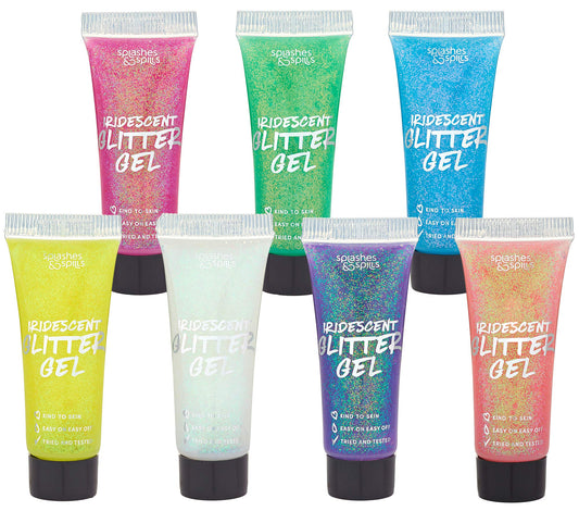 Iridescent Glitter Body Paint Gel - 7 Color Cosmetic Set 10 ml Tubes Makeup Glitter Gel for Hair, Body, Face Shimmer - Great for Dress Up, Festival