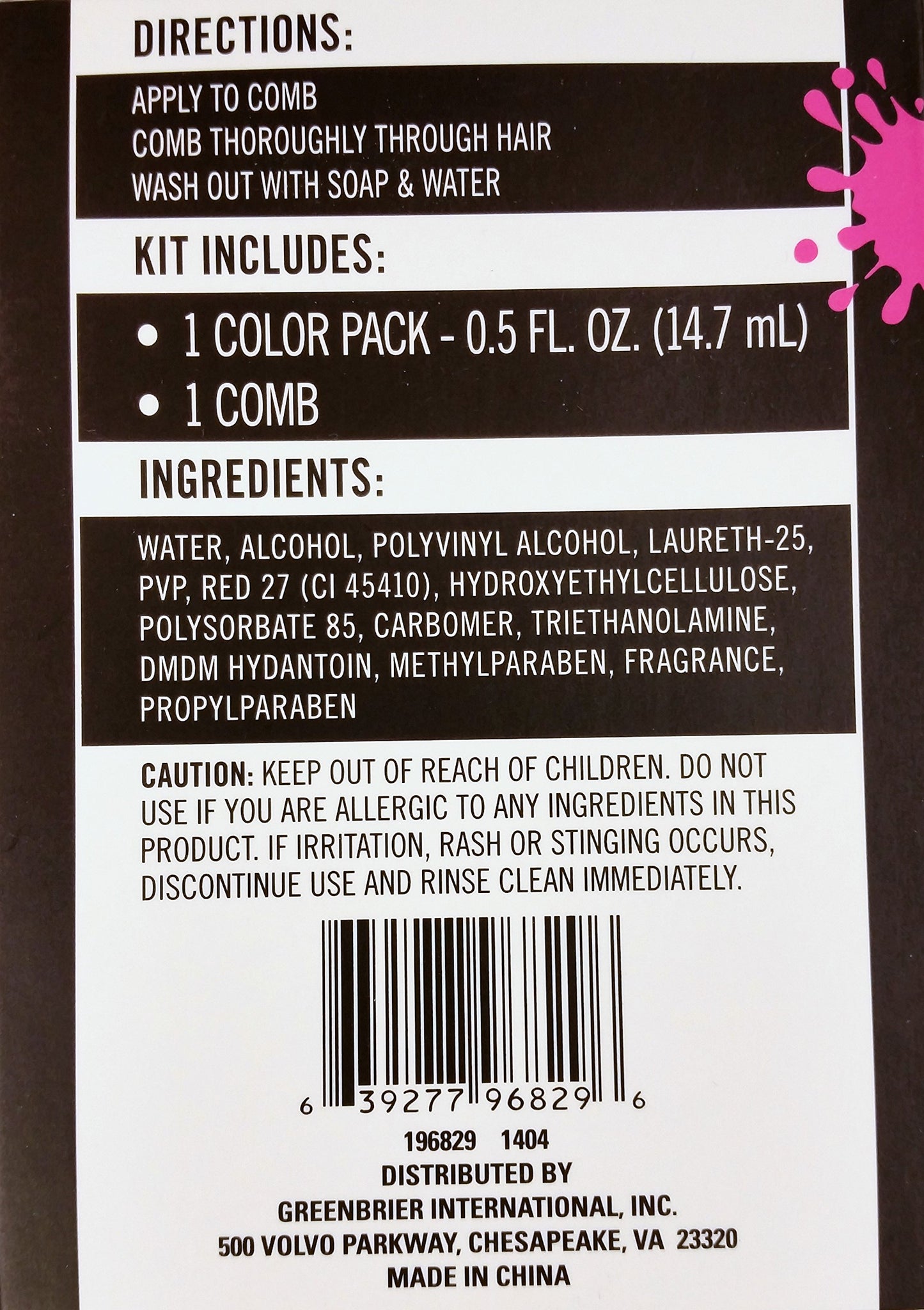 Temporary Hair Color Dye, Hot Pink, Cherry Red, Electric Blue Single Use, Colors May Vary