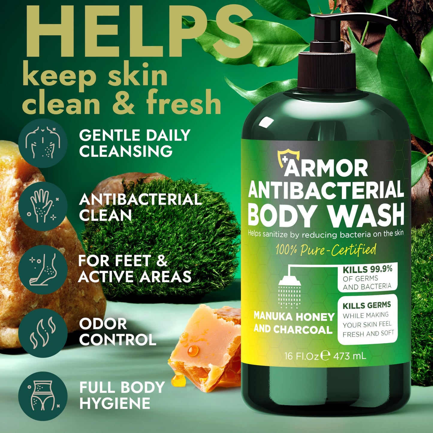 Antibacterial Body Wash | Antibacterial Soap for Men & Women | Kills 99.9% of Germs & Bacteria | Helps with Back Acne, Body Odor & Skin Irritation | Beauty and Personal Care Terramed Just Think Comfort
