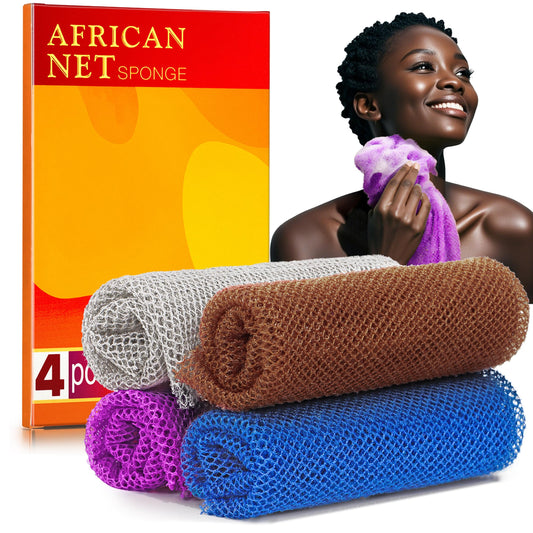 SpiralScgv 4 Pieces African Net Sponge for Deep Exfoliation - African Net Sponge Authentic, Exfoliating Washcloth, Quick-Drying African Net for Smooth Beauty and Personal Care SpiralScgv
