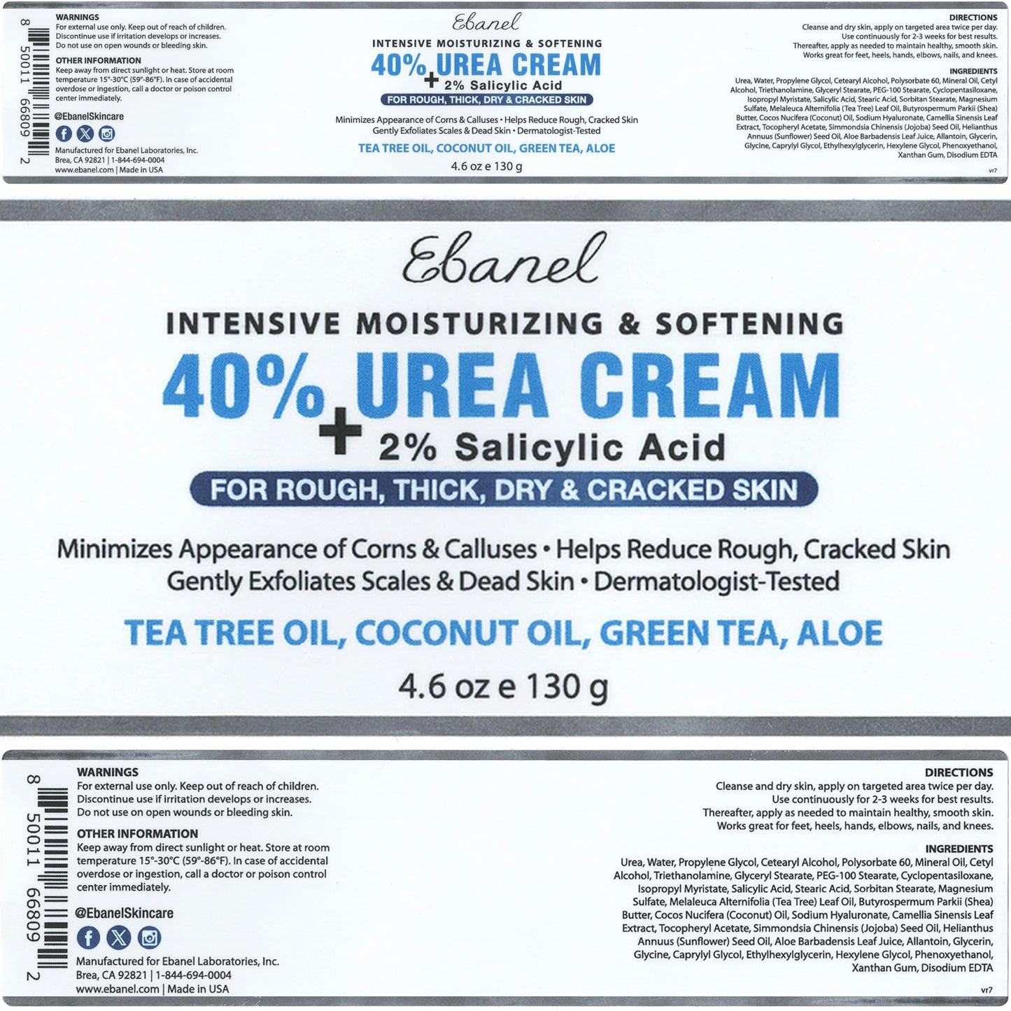 Ebanel Urea Cream 40% with 2% Salicylic Acid – Foot Cream for Dry Cracked Heels, Callus Remover, Toenail Softener & Skin Barrier Repair