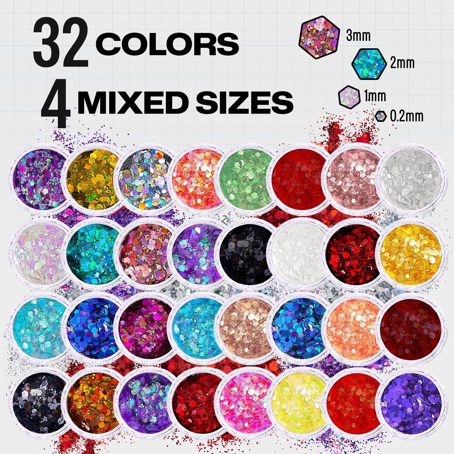 32 Pack Chunky Mix Holographic Glitter - Face Glitter, Nail Glitter, Chunky Fine Glitter, Craft Glitter for Crafts, Makeup & Body, Festival Chunky