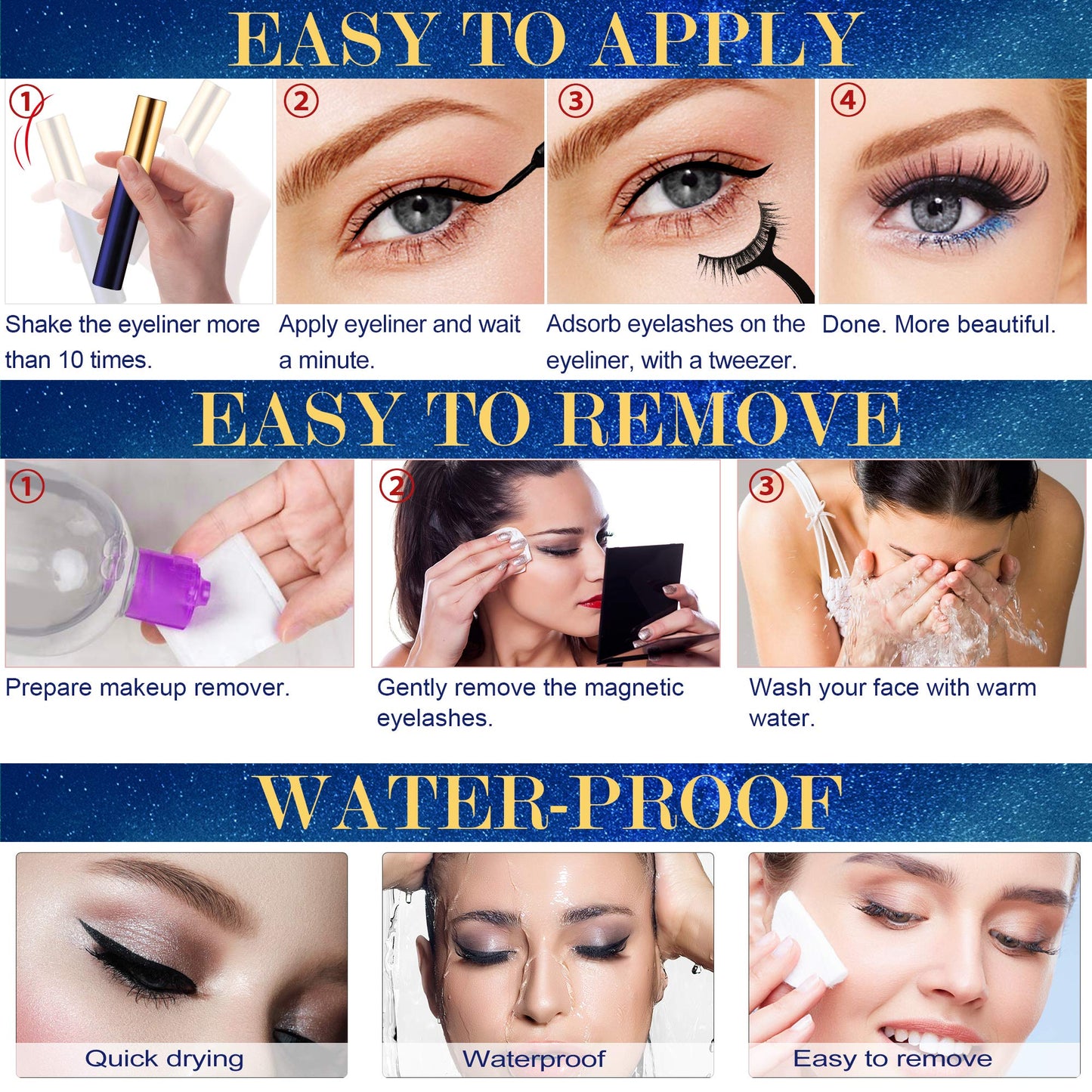 Magnetic Eyelashes with Eyeliner Kit - DUOERLA Magnetic Lashes with Eyeliner Natural Looking - 3 Tubes Magnetic Eyeliner and Lashes Kit, 7 Pairs 3D