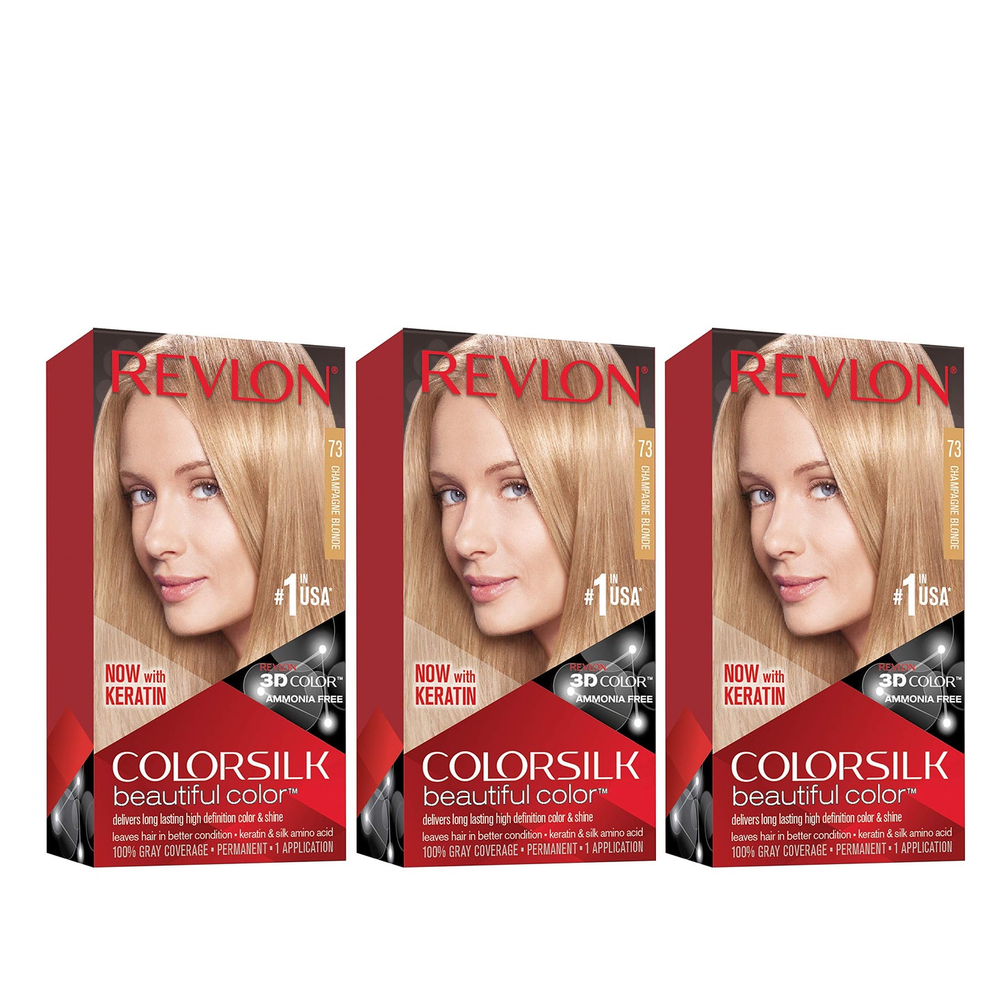 Revlon Permanent Hair Color, Permanent Hair Dye, Colorsilk with 100% Gray Coverage, Ammonia-Free, Keratin and Amino Acids, 73 Champange Blonde, 4.4 Oz