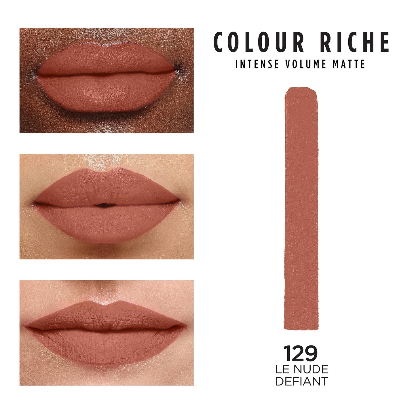 L'Oreal Paris Colour Riche Intense Volume Matte Lipstick, Lip Makeup Infused with Hyaluronic Acid for up to 16HR Wear, Le Nude Defiant, 0.06 Oz