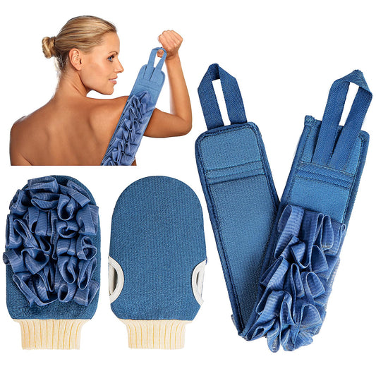 Deep Exfoliating Mitt Double-Sided Glove for Shower, with Long Exfoliating Washcloth Towel - Extreme Body & Back Scrubber Exfoliator, Body Massage Beauty and Personal Care kullder