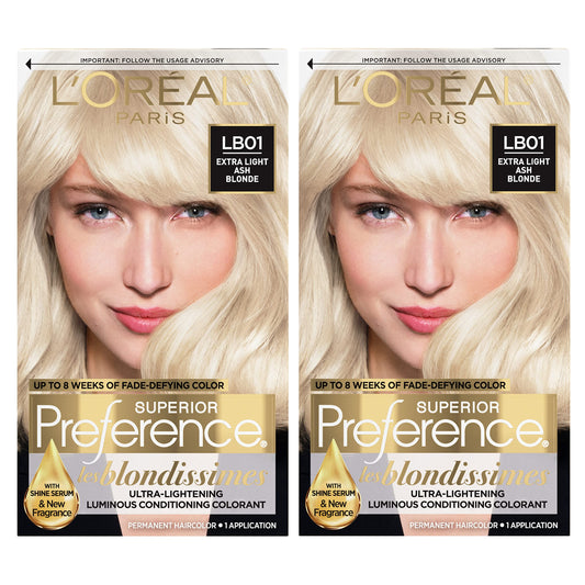 L'Oreal Paris Superior Preference Fade-Defying + Shine Permanent Hair Color, LB01 Extra Light Ash Blonde, Pack of 2, Hair Dye Beauty & Personal Care L'Oreal Paris