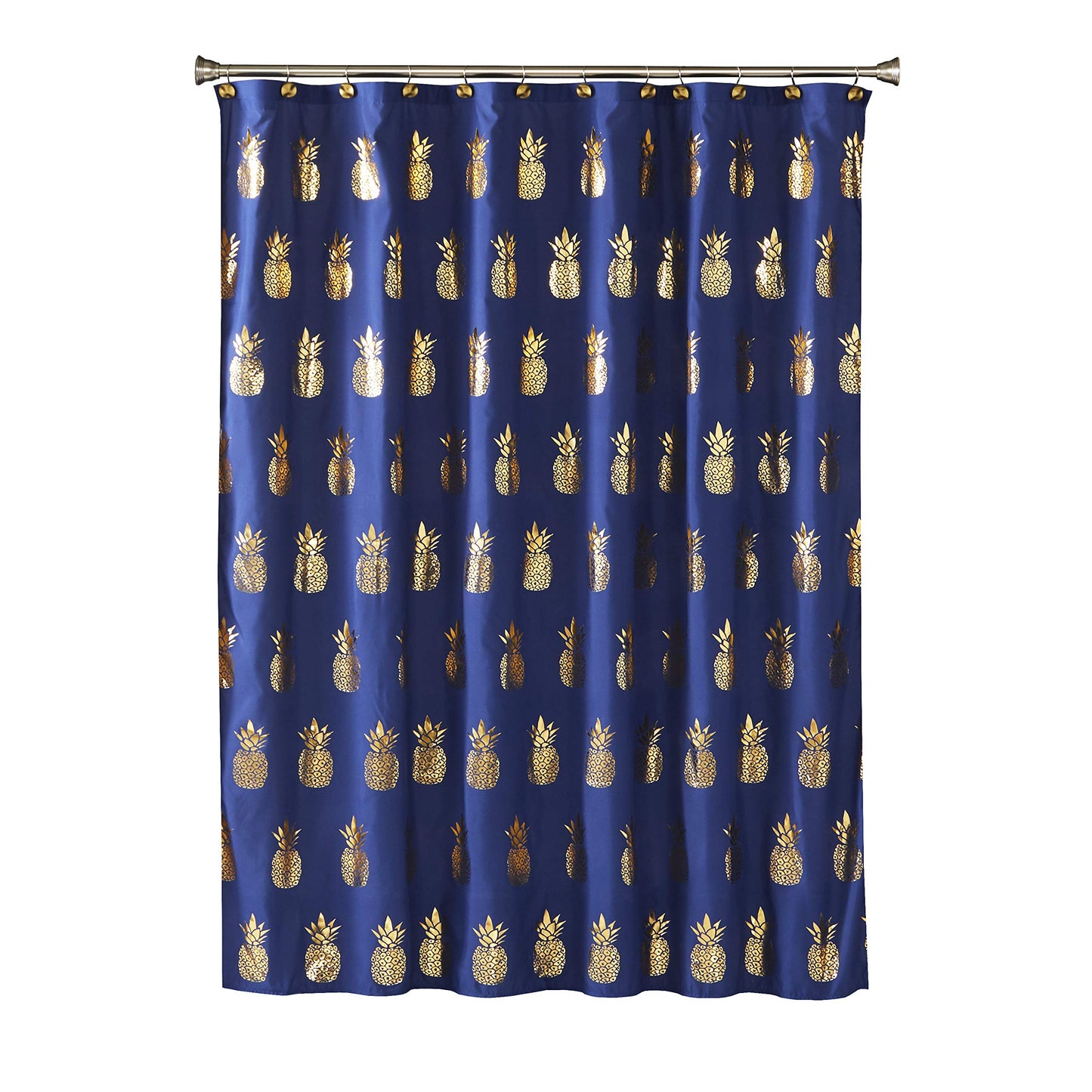 SKL Home by Saturday Knight Ltd. Gilded Pineapple Fabric Shower Curtain, Navy/Gold