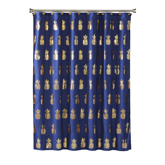 SKL Home by Saturday Knight Ltd. Gilded Pineapple Fabric Shower Curtain, Navy/Gold