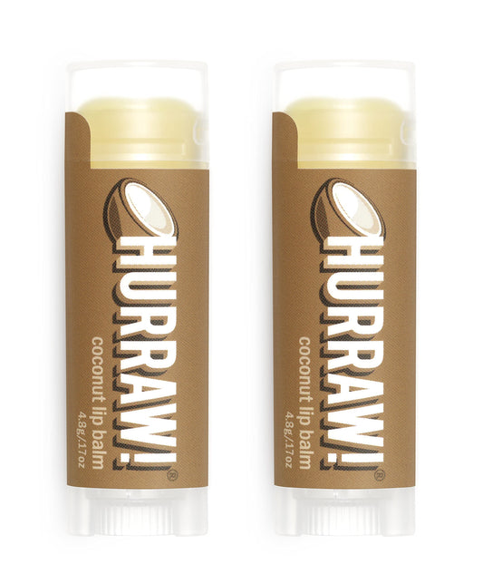 Hurraw! Coconut Lip Balm, 2 Pack: Organic, Certified Vegan, Cruelty and Gluten Free. Non-GMO, 100% Natural Ingredients. Bee, Shea, Soy and Palm Free.