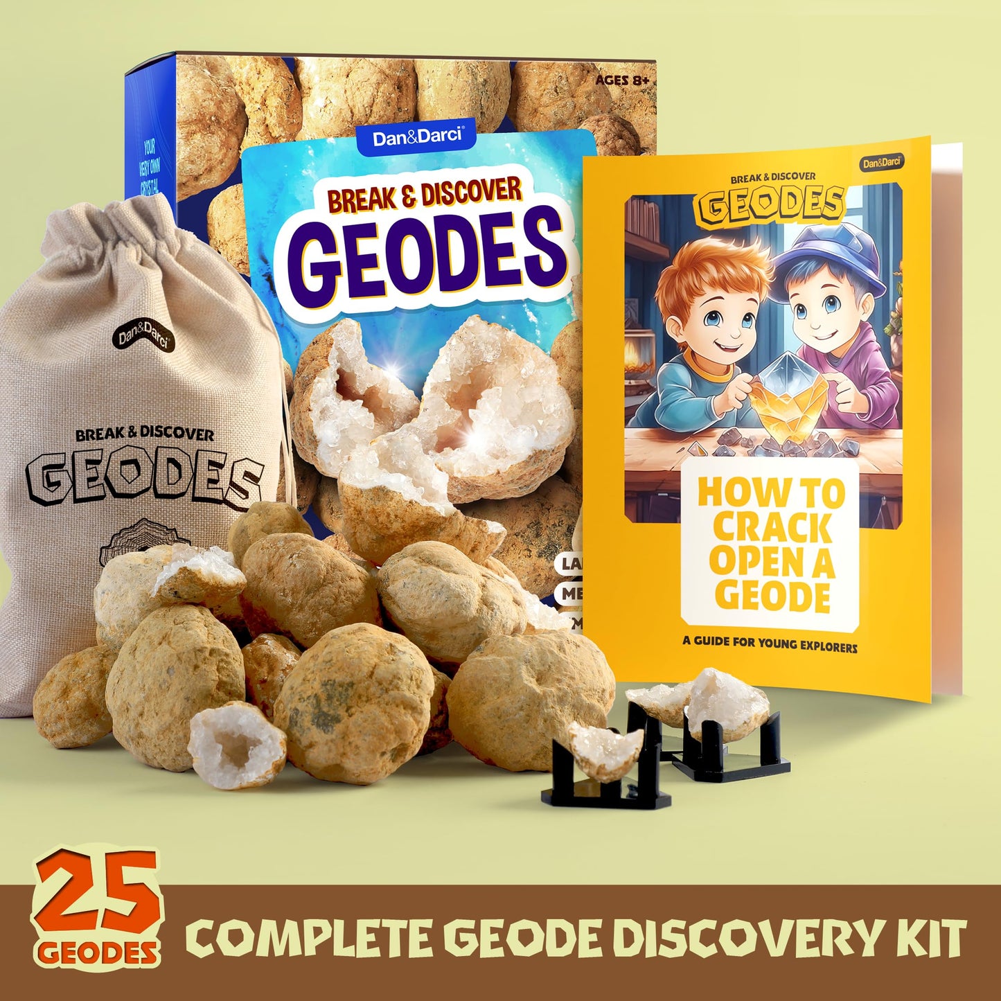 Dan&Darci Break Your Own Geodes – Hollow Moroccan Geodes 1–2.5", Science Kit for Kids Ages 8–14, Educational Discovery Toy & Fun Gift