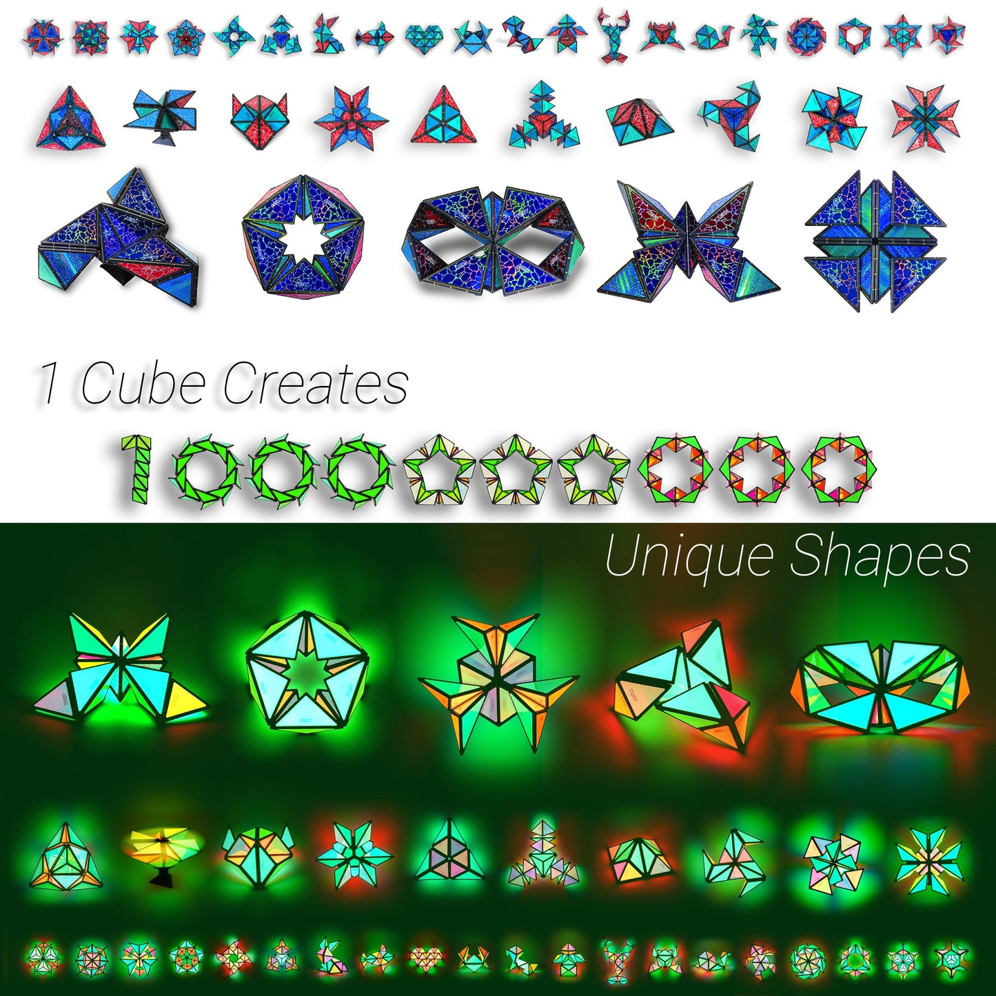 TOSY Magnet Pyramid Glow – 12pc Cube with 243 Rare Earth Magnets, Transforms into 1B+ Shapes, Glowing STEM/STEAM Creative Puzzle Toy