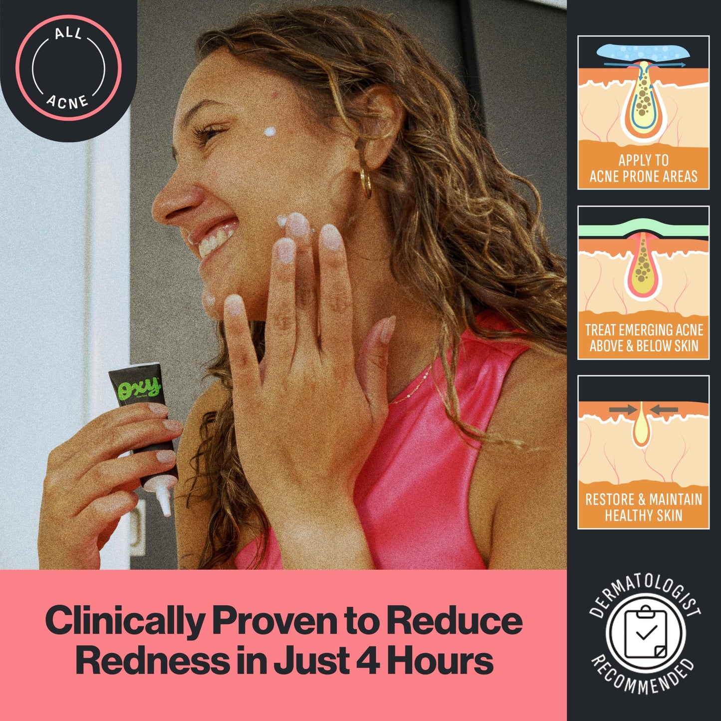 Oxy Rapid Acne Spot Treatment for Face & Body, Maximum Strength 10% Benzoyl Peroxide Blemish Cream Medication for Blackheads, Prebiotic Pimple Cream