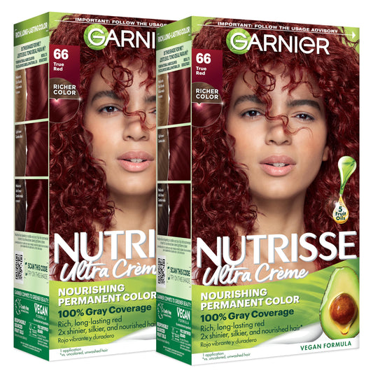 Garnier Nutrisse Ultra Crème Hair Color, Permanent Hair Dye with 100% Gray Coverage, Vegan & Cruelty-Free, 66 True Red (Pomegranate), 2 Count Beauty & Personal Care Garnier