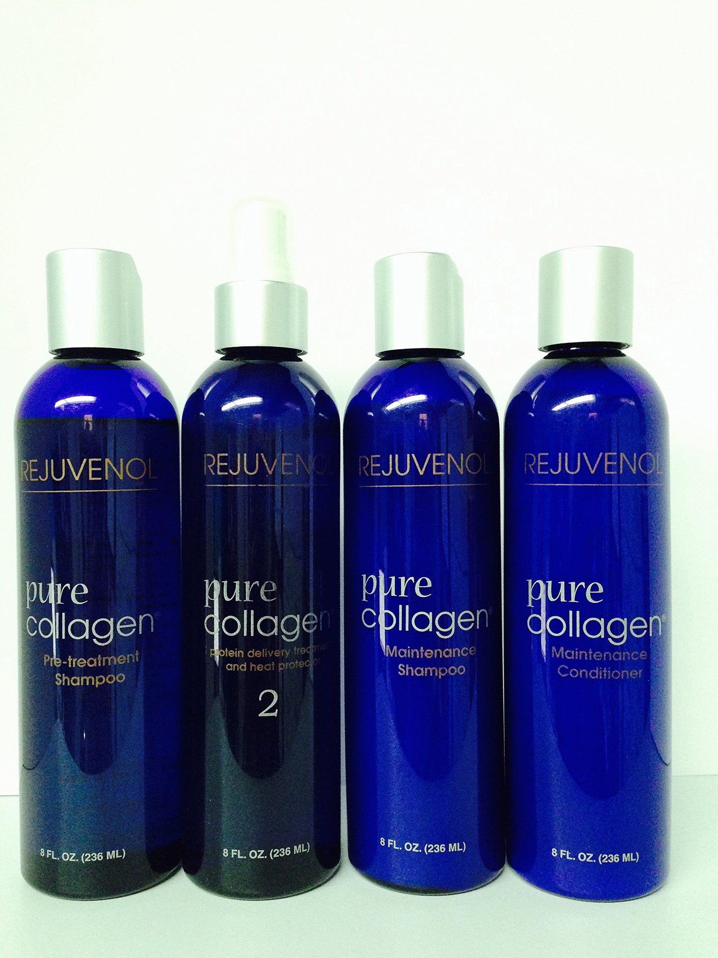 Rejuvenol Pure Collagen Pre-treatment Shampoo 8 Oz, Protein Delivery Treatment and Heat Protector 8 Oz, Maintenance Shampoo 8 Oz and Maintenance