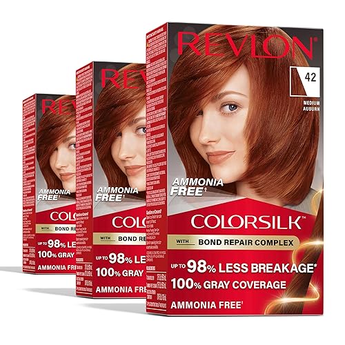Revlon ColorSilk with Bond Repair Complex, Auburn Permanent Hair Color, 100% Gray Coverage, Ammonia Free Hair Dye, Vegan Keratin, 42 Medium Auburn