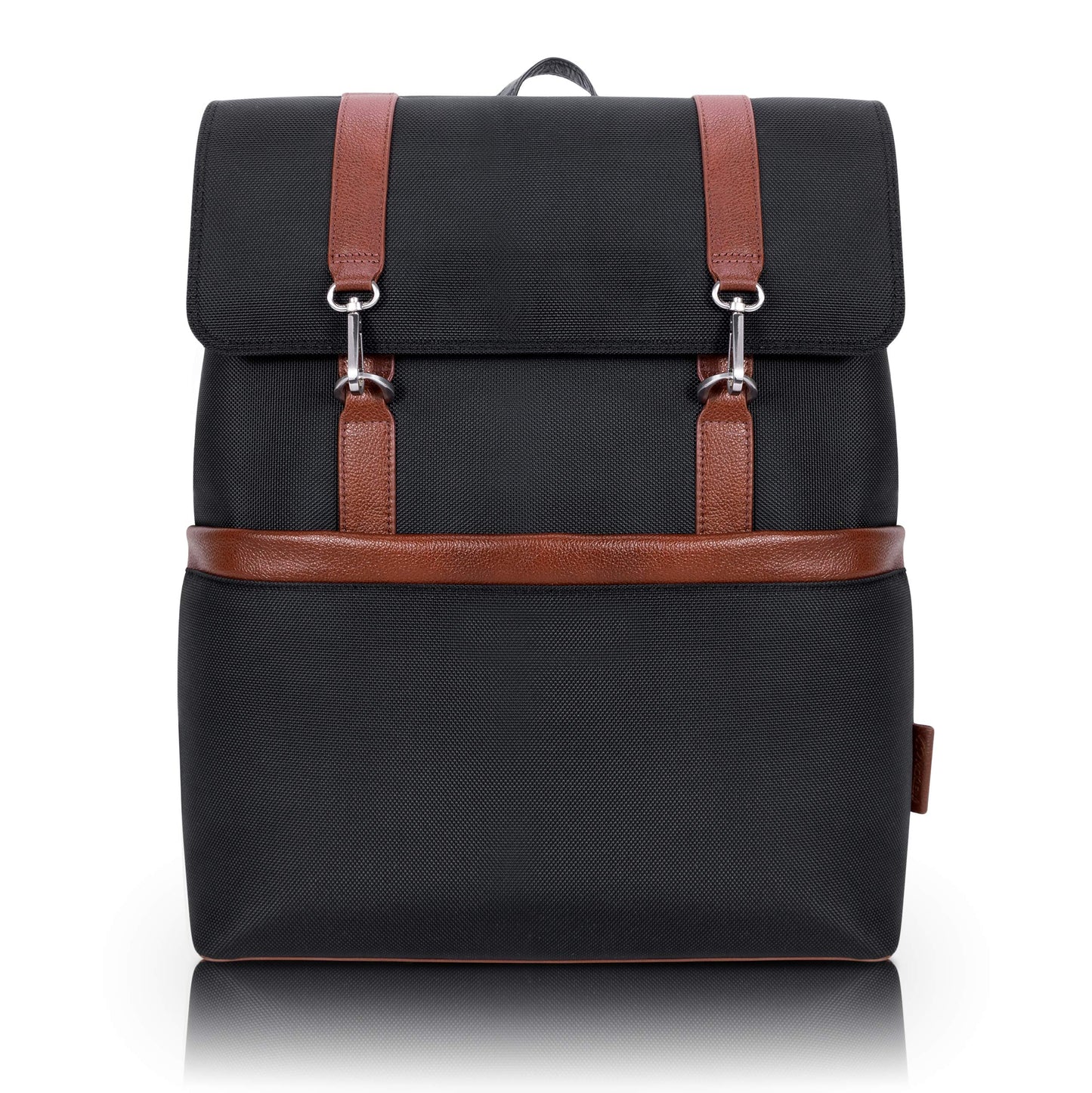 McKleinUSA Element, 1680D Ballistic Nylon with Leather Trim, 17" Nylon, Two-Tone, Flap-Over, Laptop & Tablet Backpack, Black (78475)