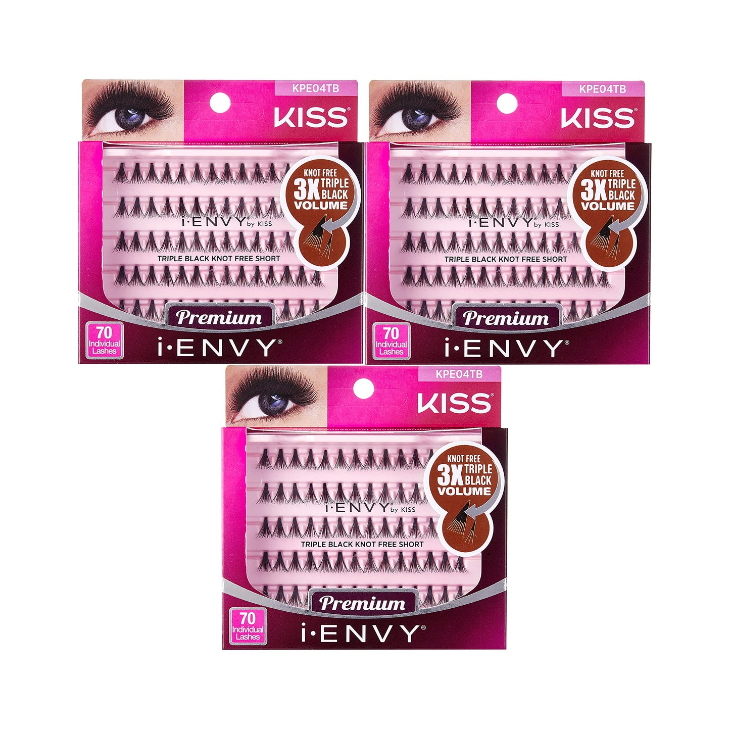 iENVY by KISS Triple Black Knot Free Individual Lashes (Short) 3 Pack 3X More Volume