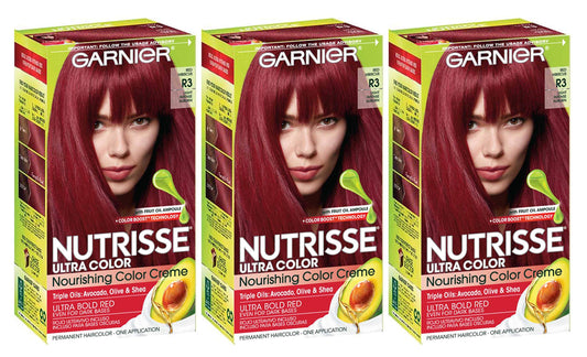 Garnier Nutrisse Haircolor, R3 Light Intense Auburn Nourishing Color Creme Permanent (Pack of 3) Beauty & Personal Care Garnier