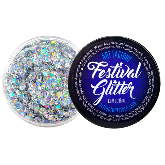 Art Factory Starstruck Silver Chunky Body Glitter Gel - Holographic Cosmetic Glitter for Face, Hair & Body - Festival Rave Makeup, Long Wear Hair