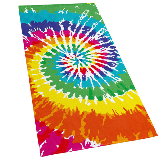 Softerry Tie Dye Beach Towel 30 x 60 inches 100% Cotton Velour Rainbow Hippie Colors Printed (Rainbow, 30" x 60")