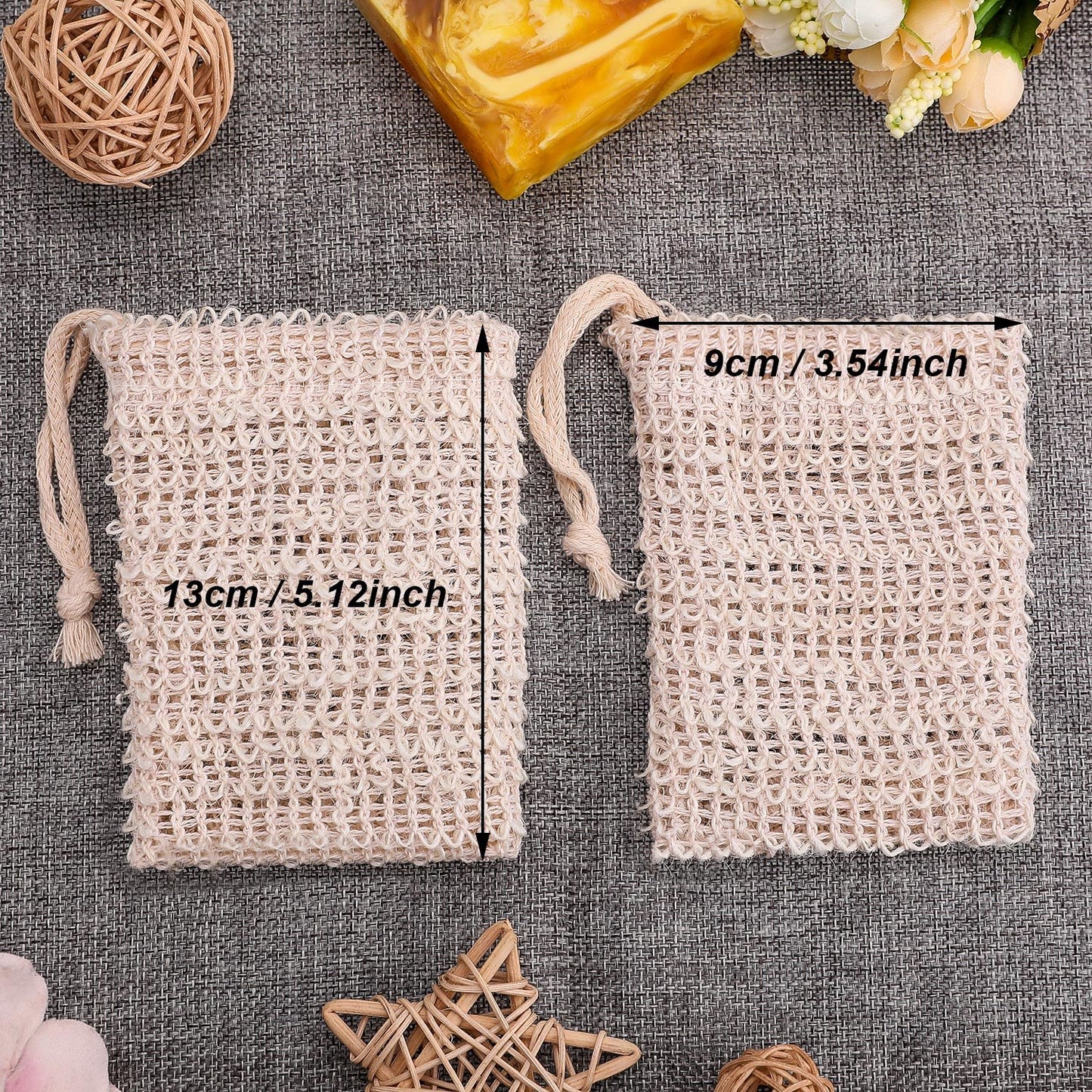 BBTO 5 Pieces Soap Saver Bag Cotton Linen Exfoliating Soap Pouch for Foaming and Drying, Shower, Scrubber(9 x 14 cm,Beige)