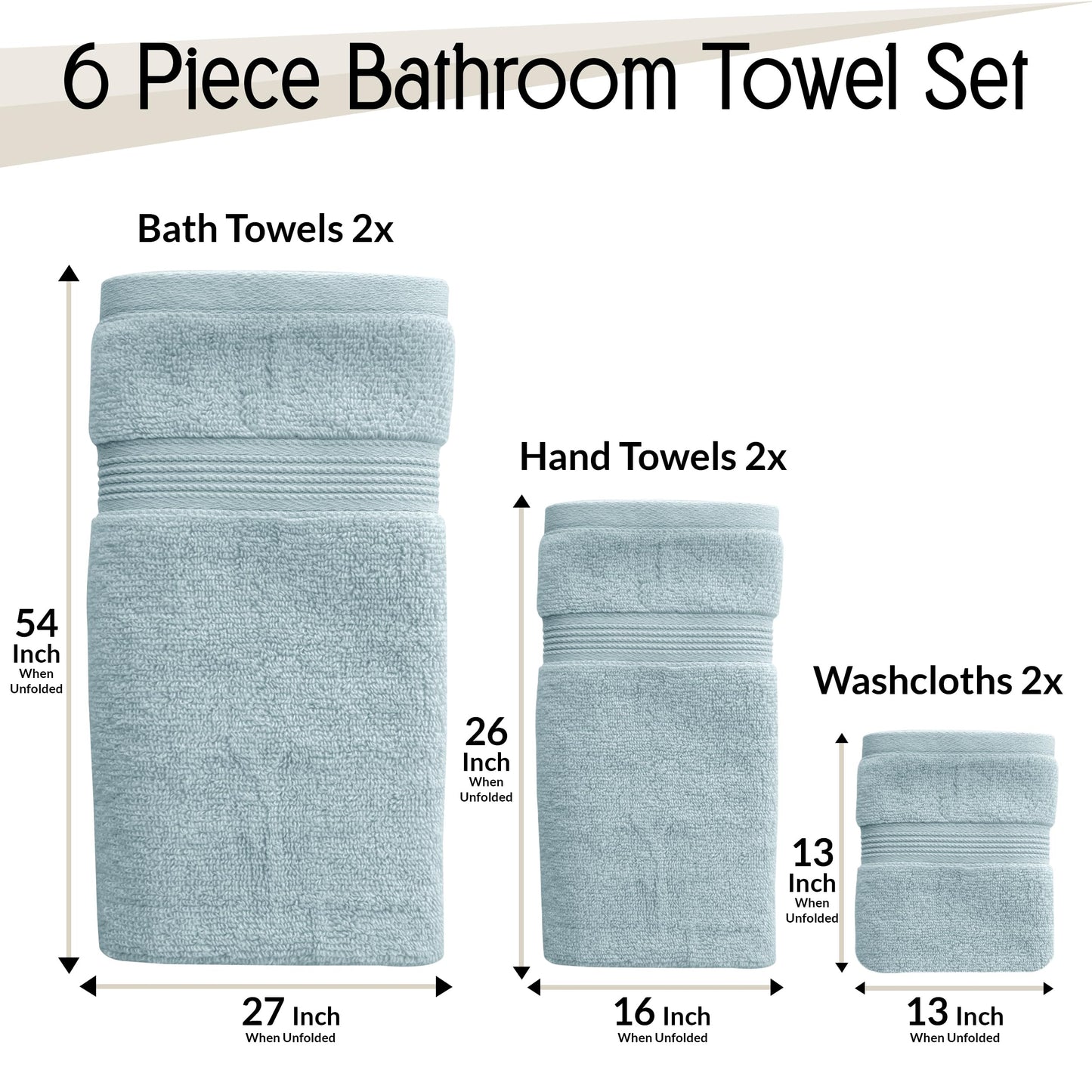 Lux Decor 6 Pack Bath Towel Set - 525 GSM 100% Cotton, Zero Twist Weave, Soft & Absorbent - 2 Bath Towels, 2 Hand Towels, 2 Washcloths, Bathroom…