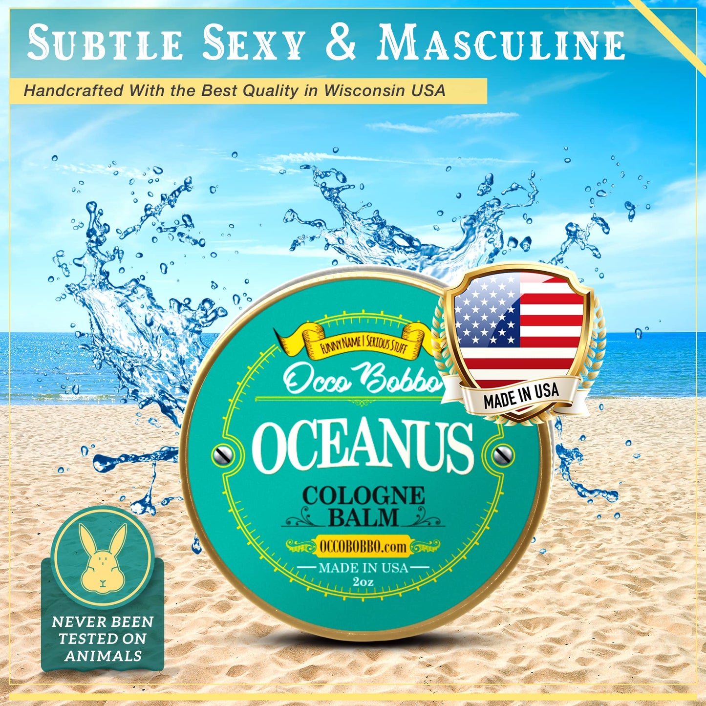 Handy Hound Occo Bobbo - Oceanus Solid Cologne Men - Made In the USA - A Clean Masculine Scent - All Natural Ingredients - 2 oz