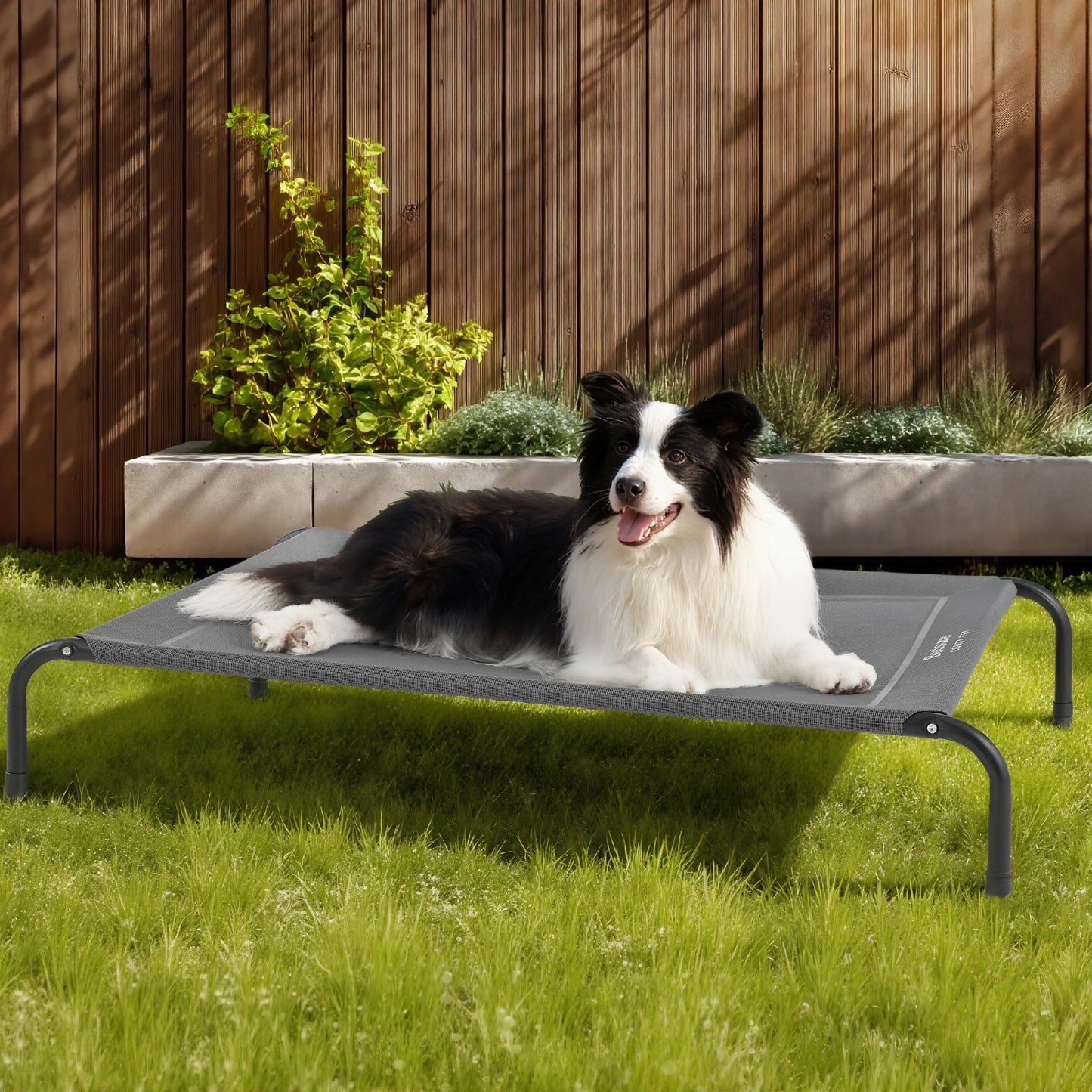 Bedsure Outdoor Elevated Dog Bed, Large Size Portable Raised Cot with Breathable Mesh, Skid-Resistant Feet for Indoor & Outdoor Use, Grey 49"