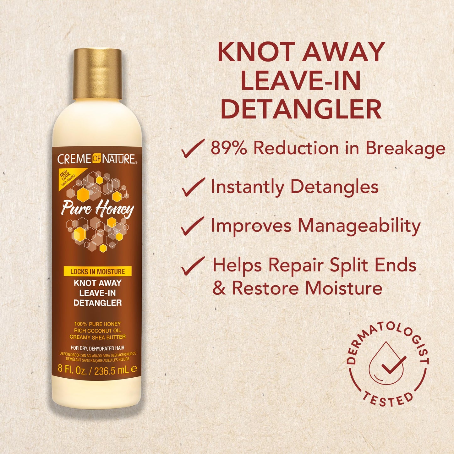 Creme of Nature Pure Honey Knot Away Leave-In Detangler, Instantly Detangles & Improves Manageability, With Coconut Oil & Shea Butter, For Dry