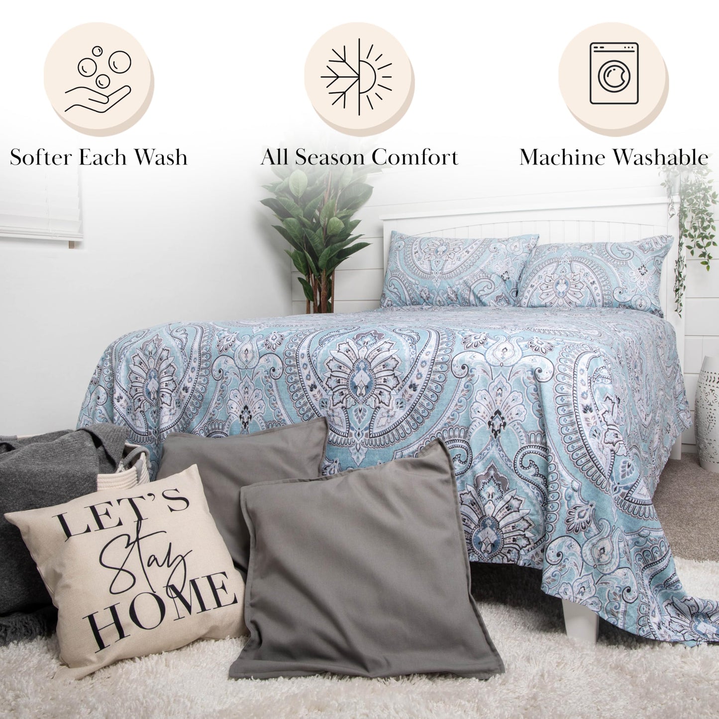 Southshore Fine Living, Inc. Pure Melody Collection, 3-Piece Microfiber Twin Sheet Set, 14-Inch Deep Pocket Sheets, Twin Size Flat Sheet, Aqua Sheets,