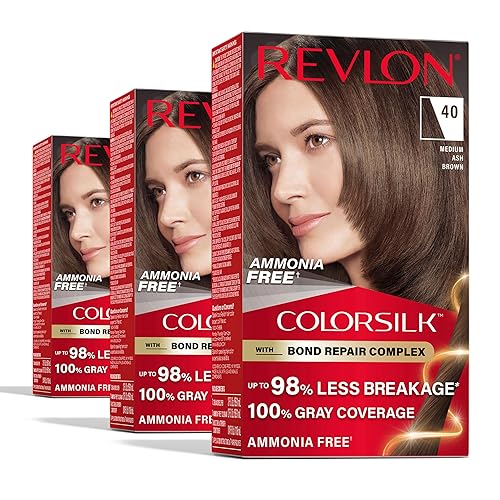 Revlon ColorSilk with Bond Repair Complex, Brown Permanent Hair Color, 100% Gray Coverage, Ammonia Free Hair Dye, Vegan Keratin, 40 Medium Ash Brown